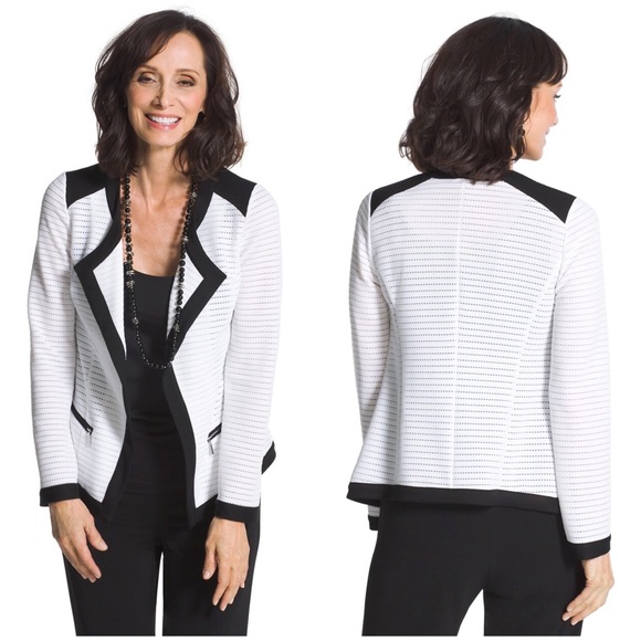 Chico's‎ Colorblock Moto Jacket In Black And White Size Small - Picture 1 of 10
